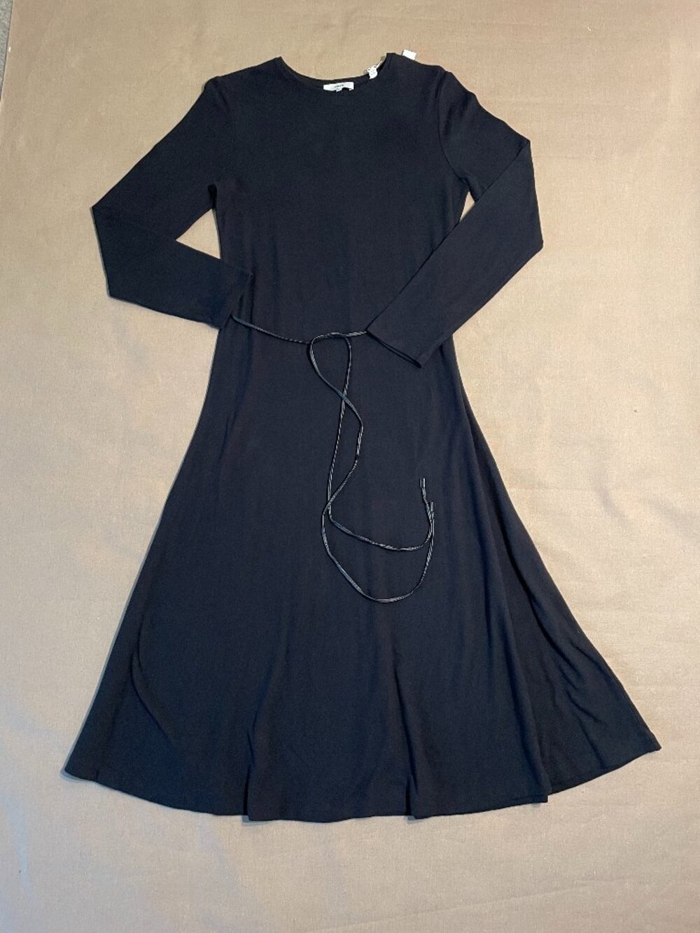 NEW VINCE. Maxi Dress Sz L Black Cotton Stretch Minimalist Quiet Luxury Capsule